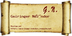 Geiringer Nándor névjegykártya